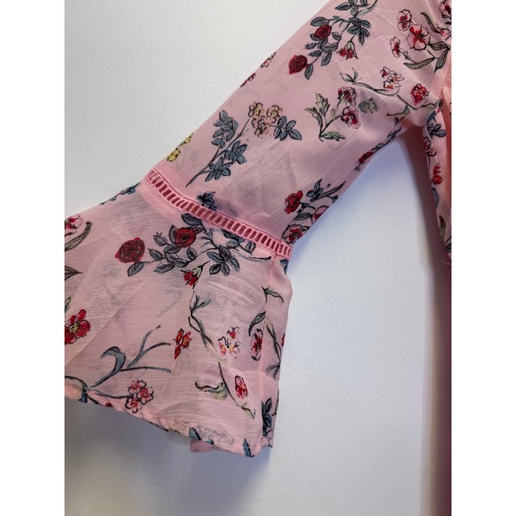 Disney Beauty and the Beast Pink Floral Chiffon Bell Sleeve Mini Dress Womens S - Picture 4 of 10